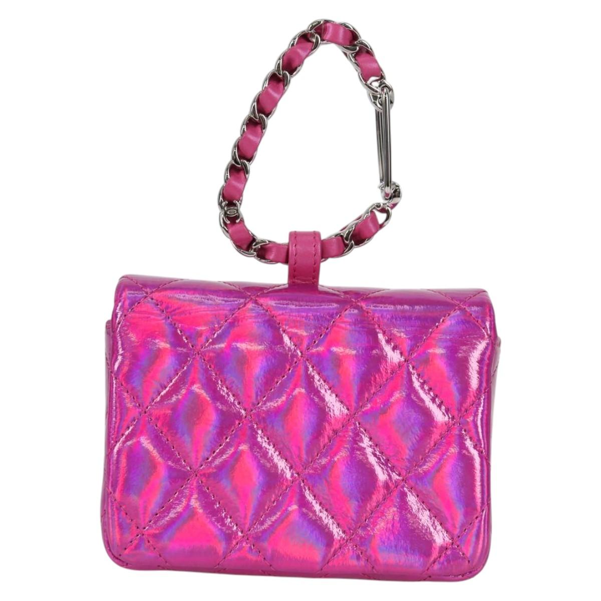CHANEL Matelasse Pouch Patent leather Pink Silver CC Auth bs29324SM