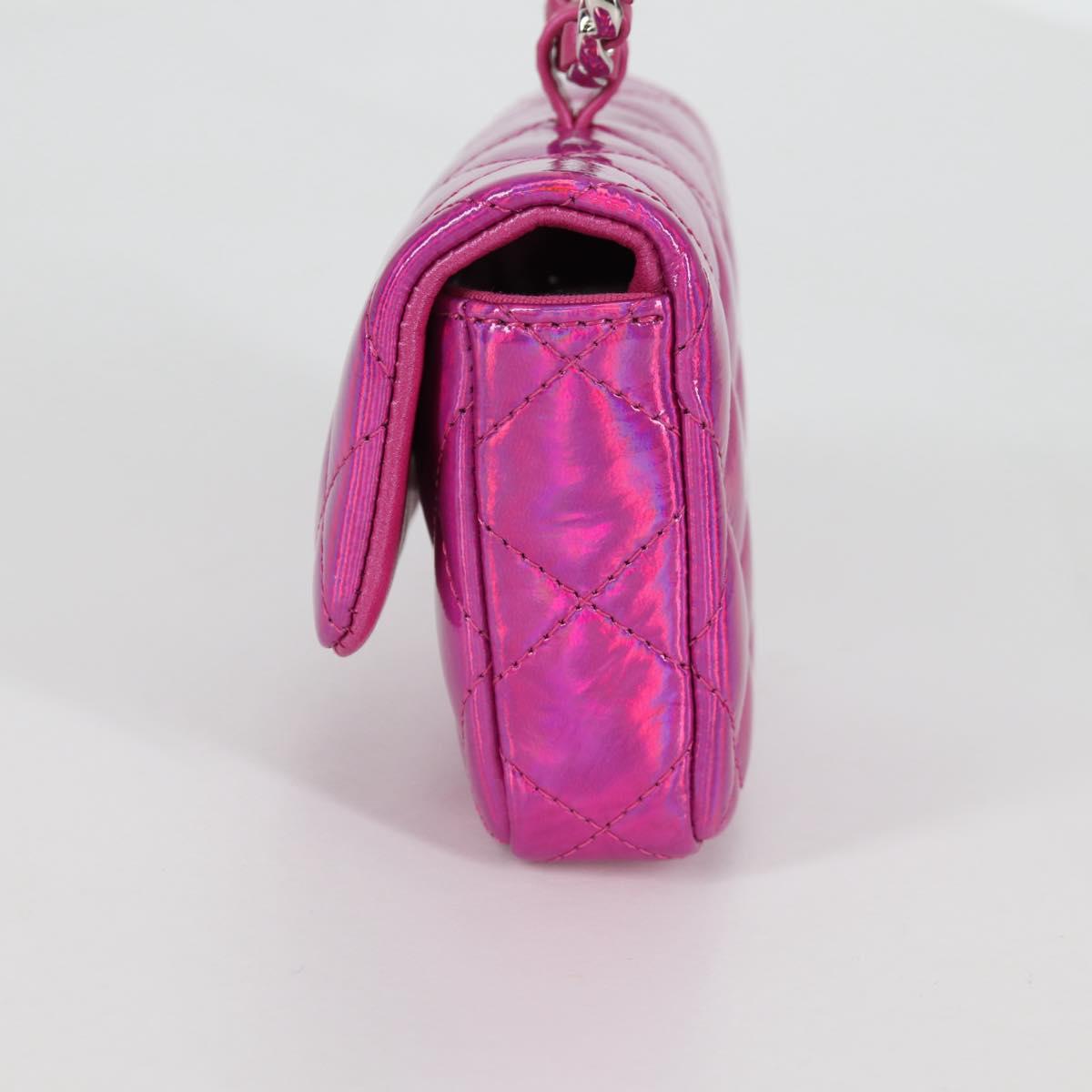 CHANEL Matelasse Pouch Patent leather Pink Silver CC Auth bs29324SM