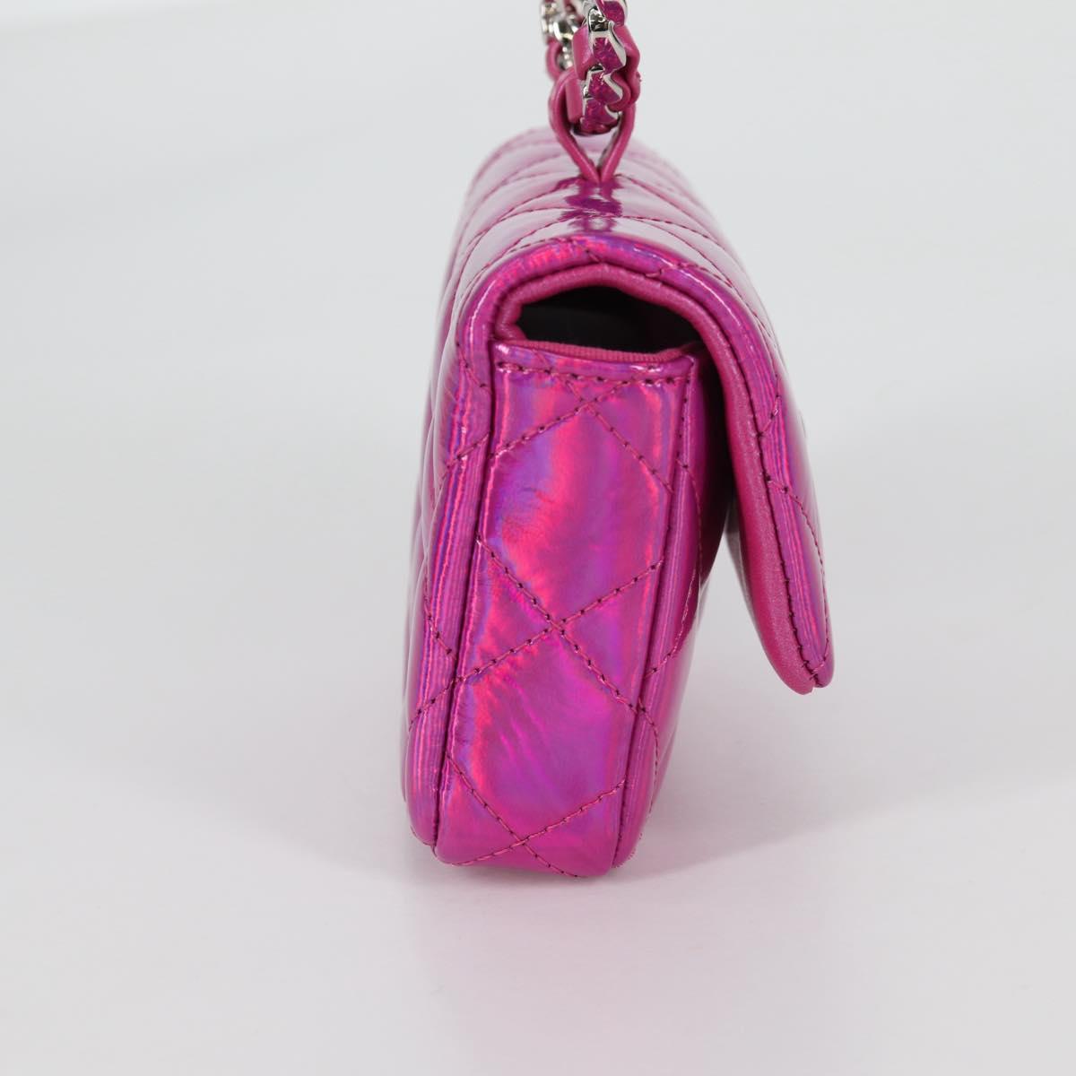 CHANEL Matelasse Pouch Patent leather Pink Silver CC Auth bs29324SM