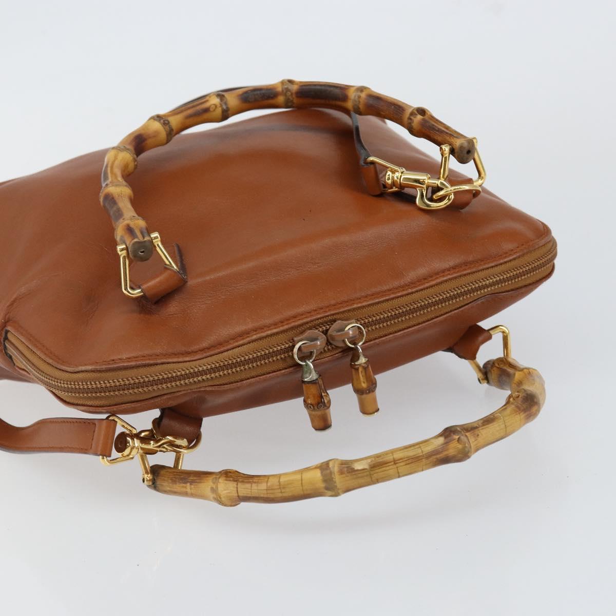 GUCCI Bamboo Hand Bag Leather 2way Brown Gold 000 2296 0290 Auth bs29326