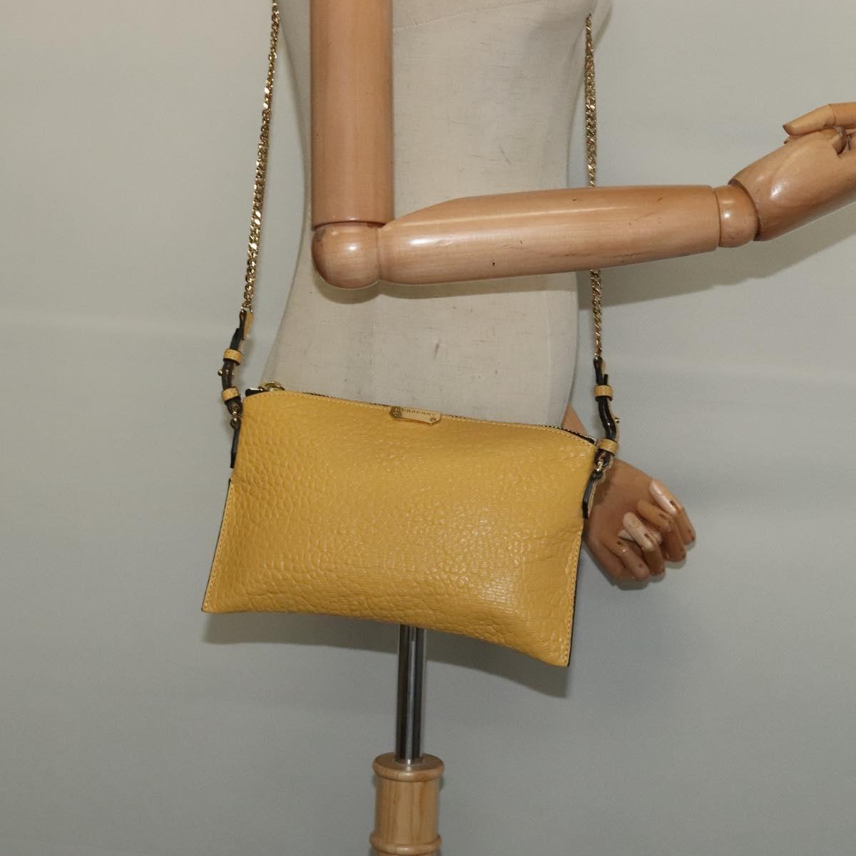 BURBERRY Chain Shoulder Bag Leather Yellow gold Auth bs29330