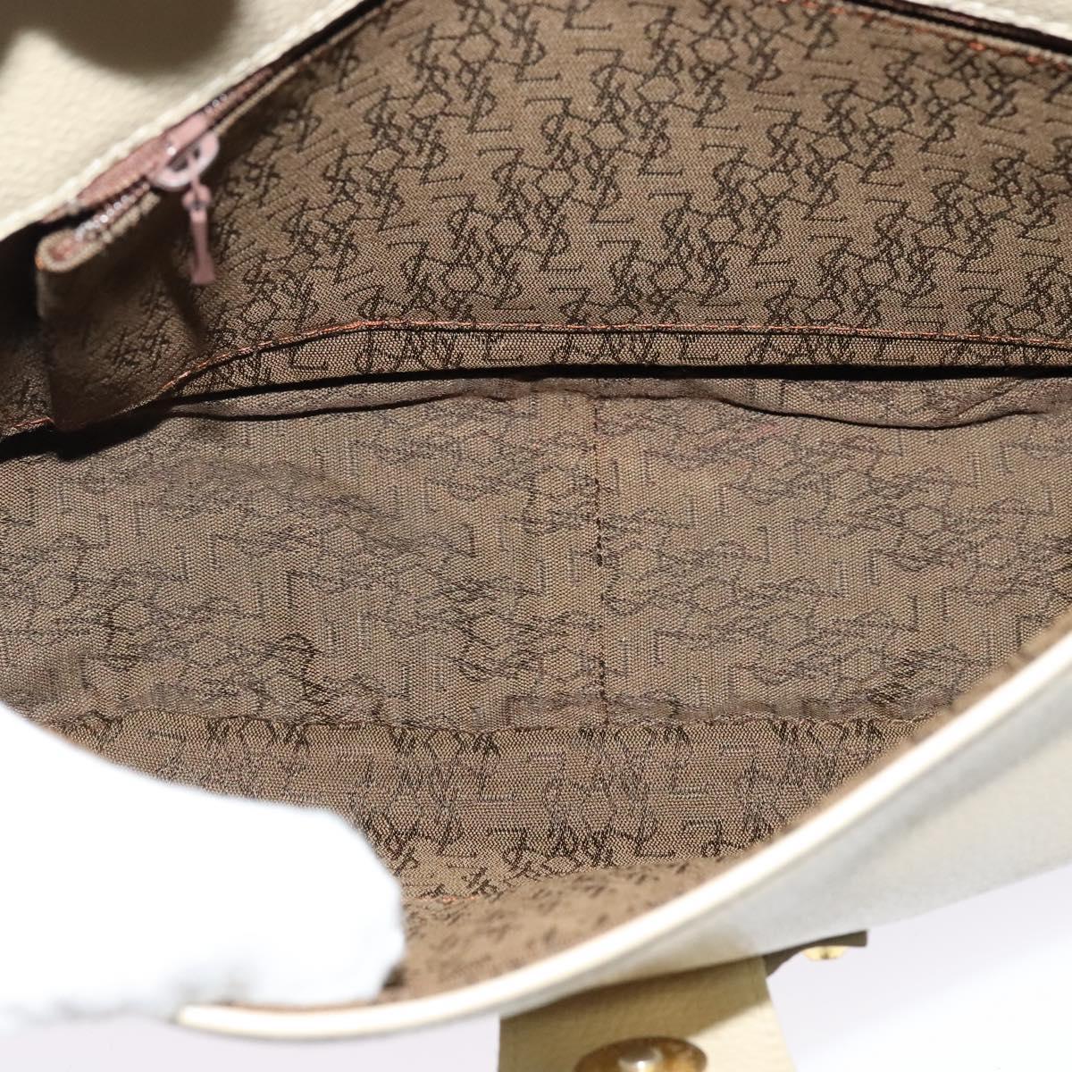 SAINT LAURENT Shoulder Bag Leather Beige Gold Auth bs29334