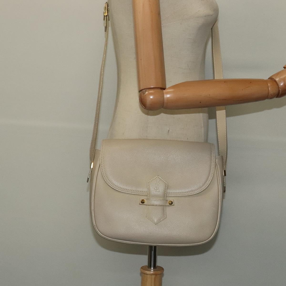SAINT LAURENT Shoulder Bag Leather Beige Gold Auth bs29334
