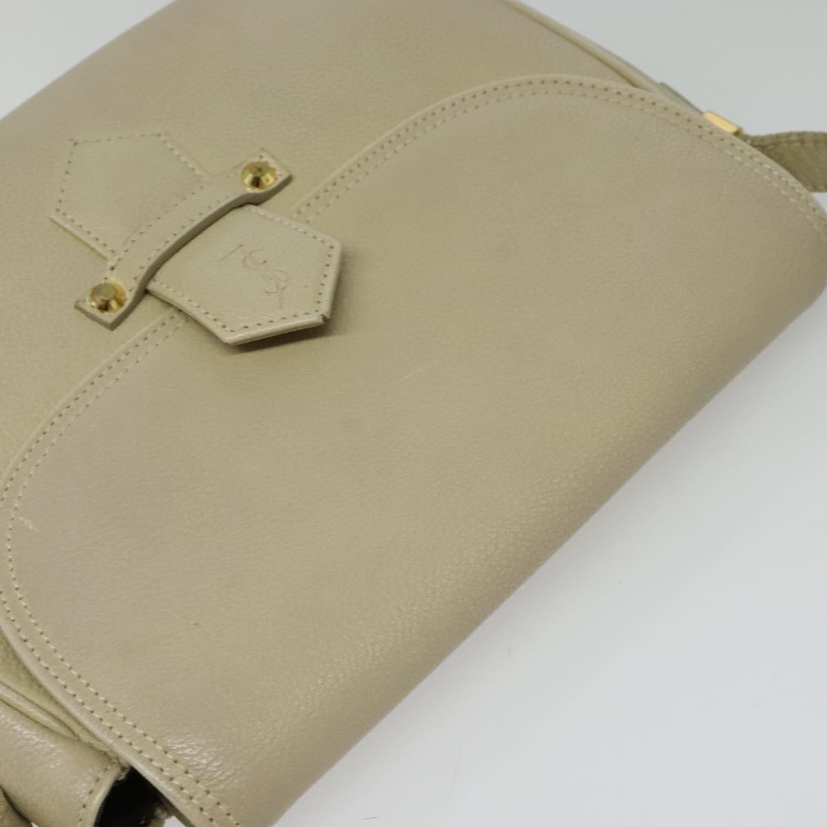 SAINT LAURENT Shoulder Bag Leather Beige Gold Auth bs29334
