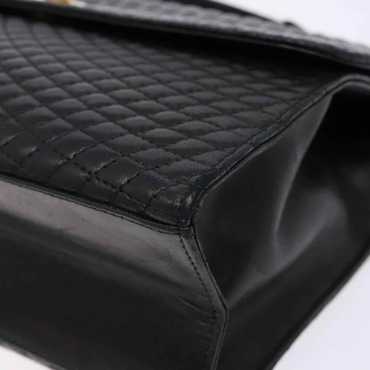 BALLY Quilted Hand Bag Leather Gold Black Auth bs29339