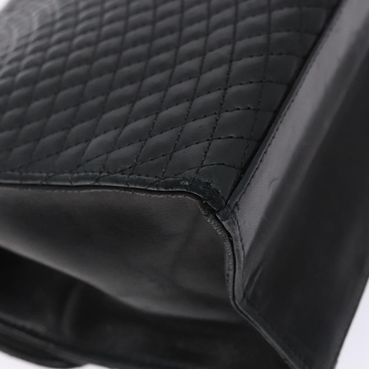 BALLY Quilted Hand Bag Leather Gold Black Auth bs29339
