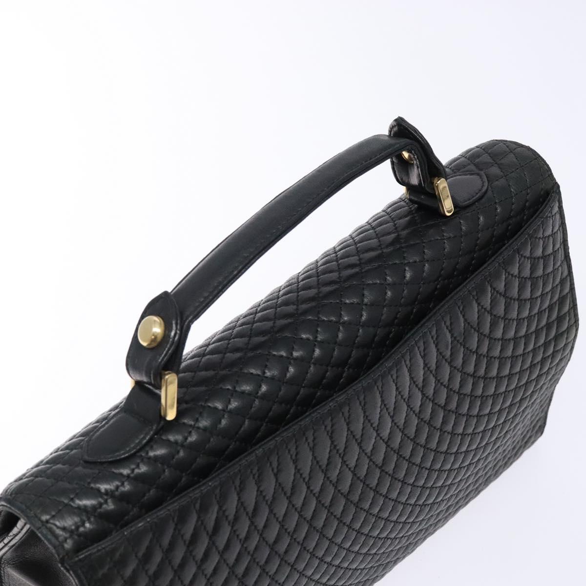 BALLY Quilted Hand Bag Leather Gold Black Auth bs29339