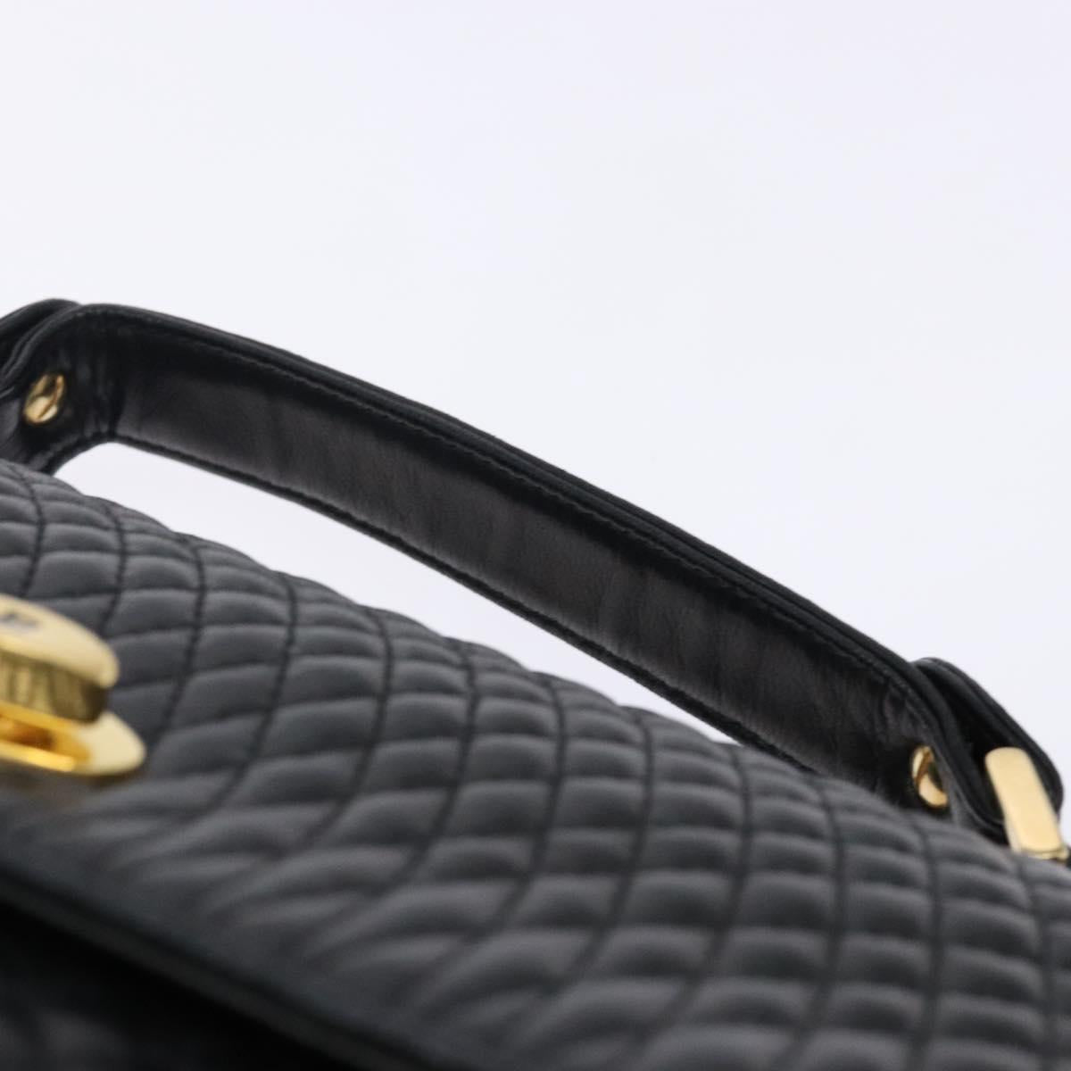 BALLY Quilted Hand Bag Leather Gold Black Auth bs29339