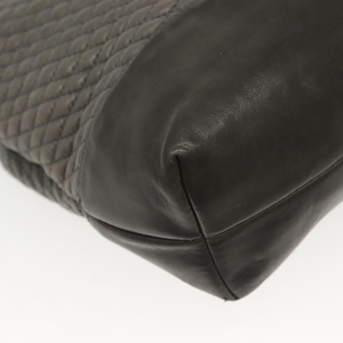 BALLY Quilted Hand Bag Leather 2way Gray Gold Auth bs29340