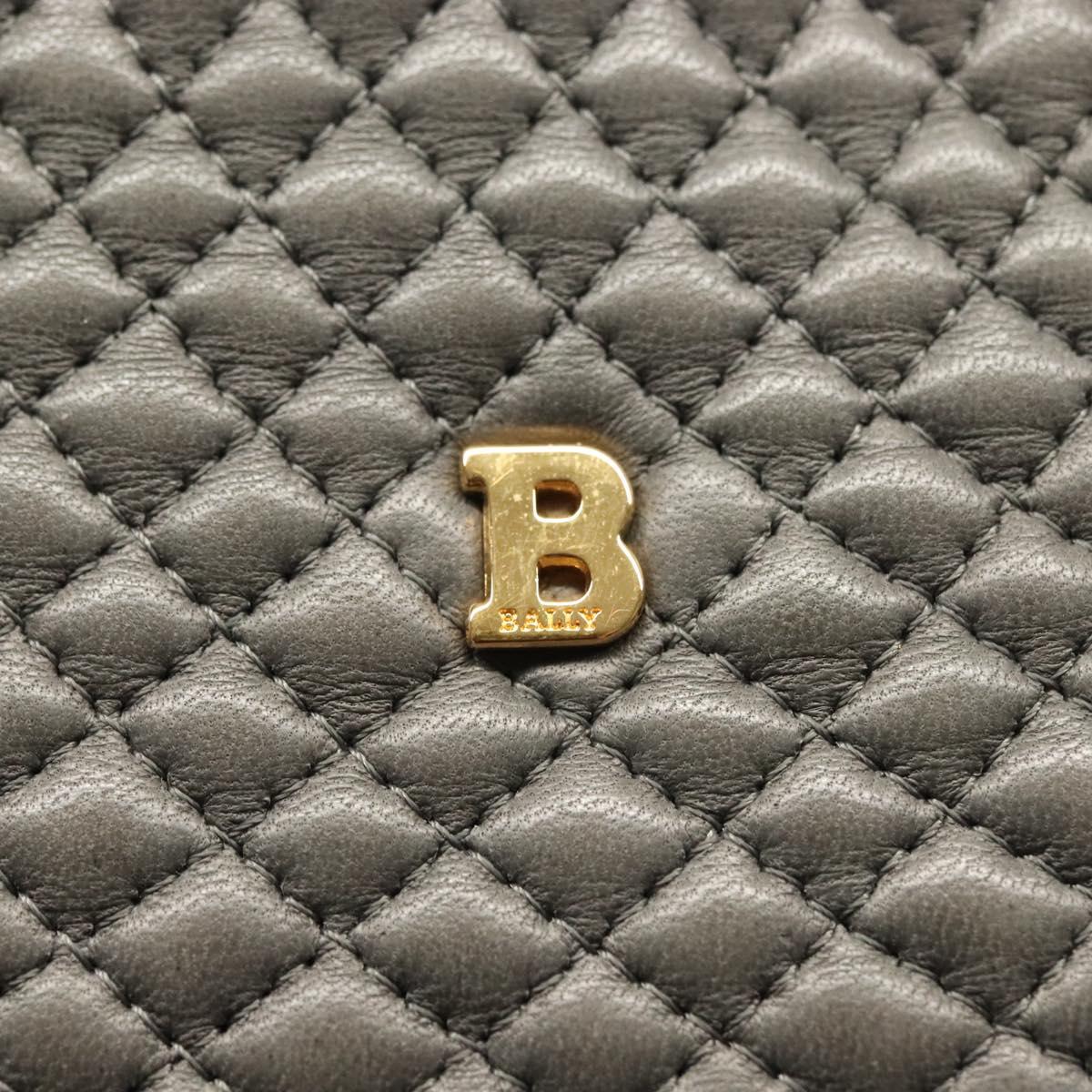 BALLY Quilted Hand Bag Leather 2way Gray Gold Auth bs29340