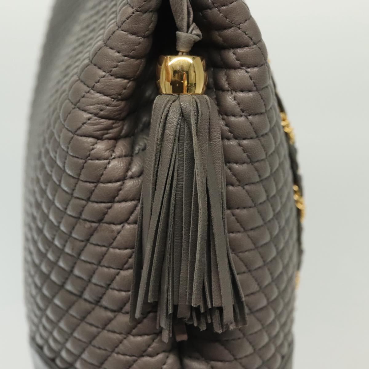 BALLY Quilted Hand Bag Leather 2way Gray Gold Auth bs29340