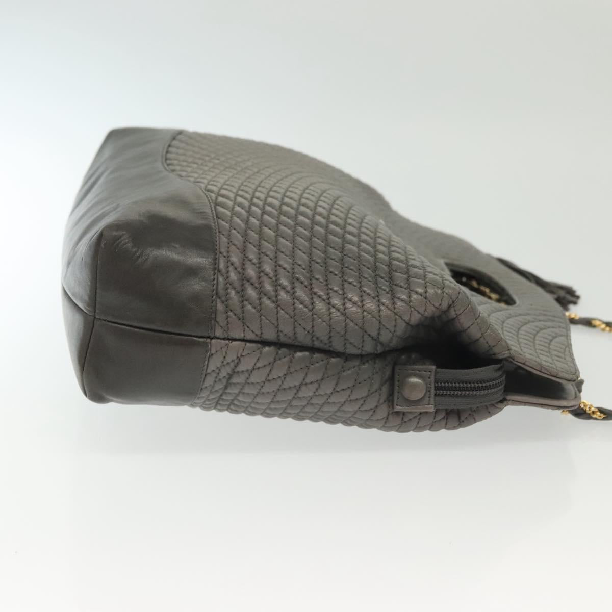 BALLY Quilted Hand Bag Leather 2way Gray Gold Auth bs29340