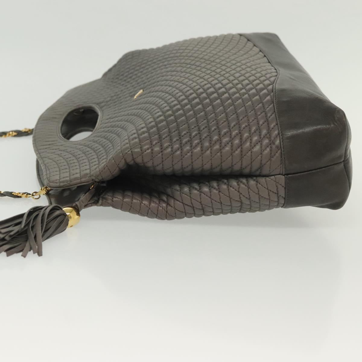 BALLY Quilted Hand Bag Leather 2way Gray Gold Auth bs29340