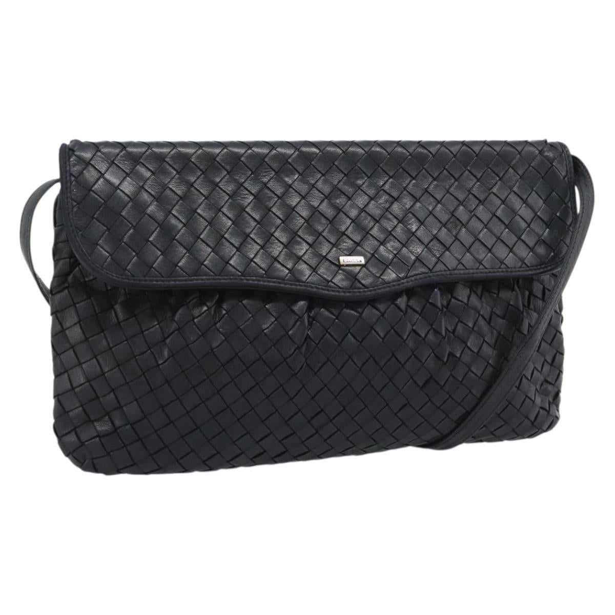 BALLY Shoulder Bag Leather Black Gold Auth bs29341