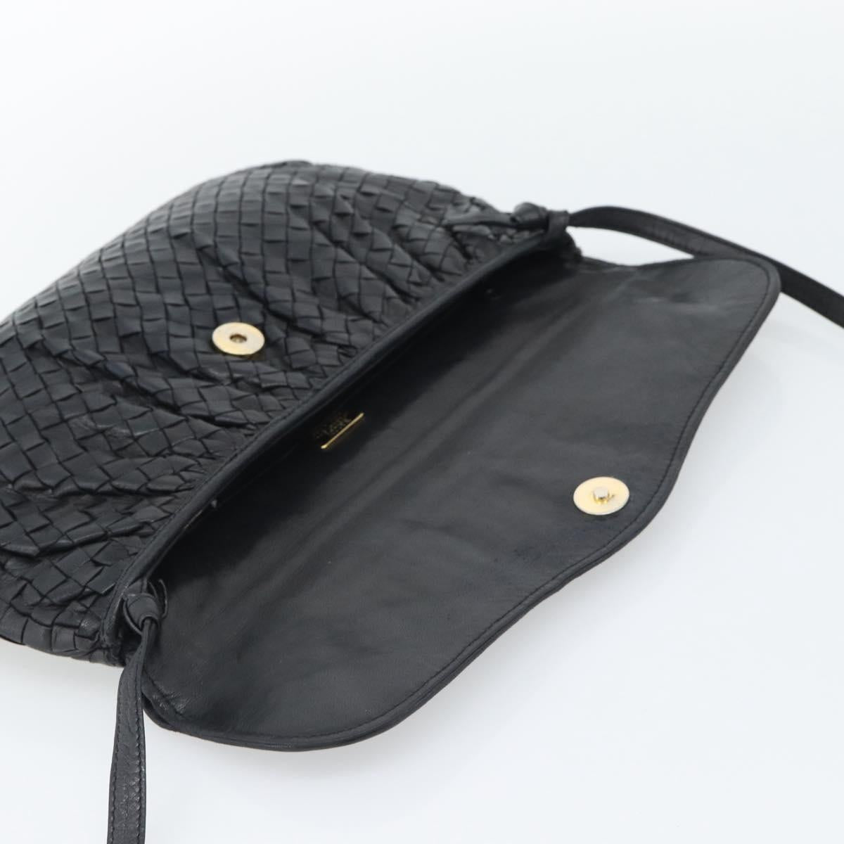 BALLY Shoulder Bag Leather Black Gold Auth bs29341