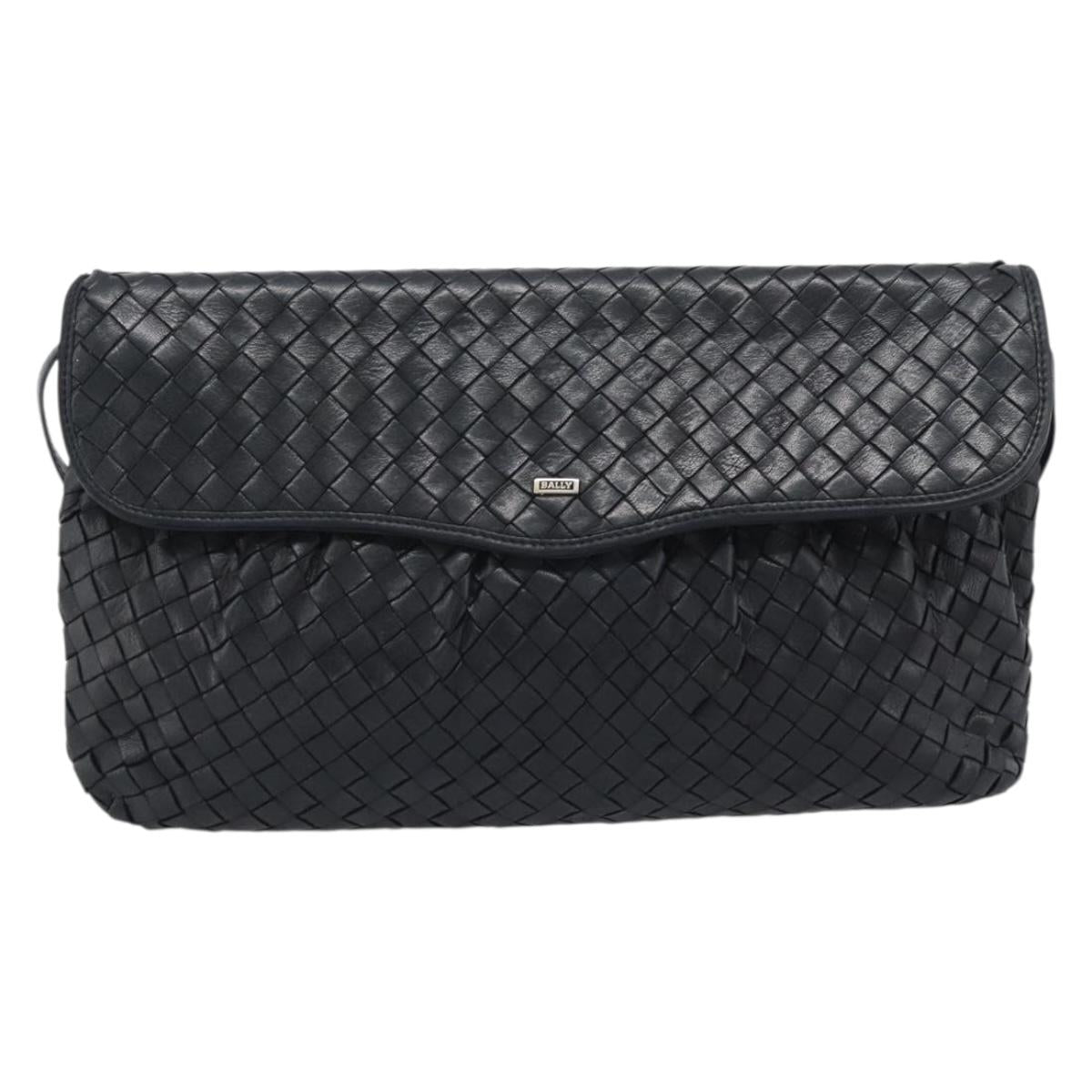 BALLY Shoulder Bag Leather Black Gold Auth bs29341