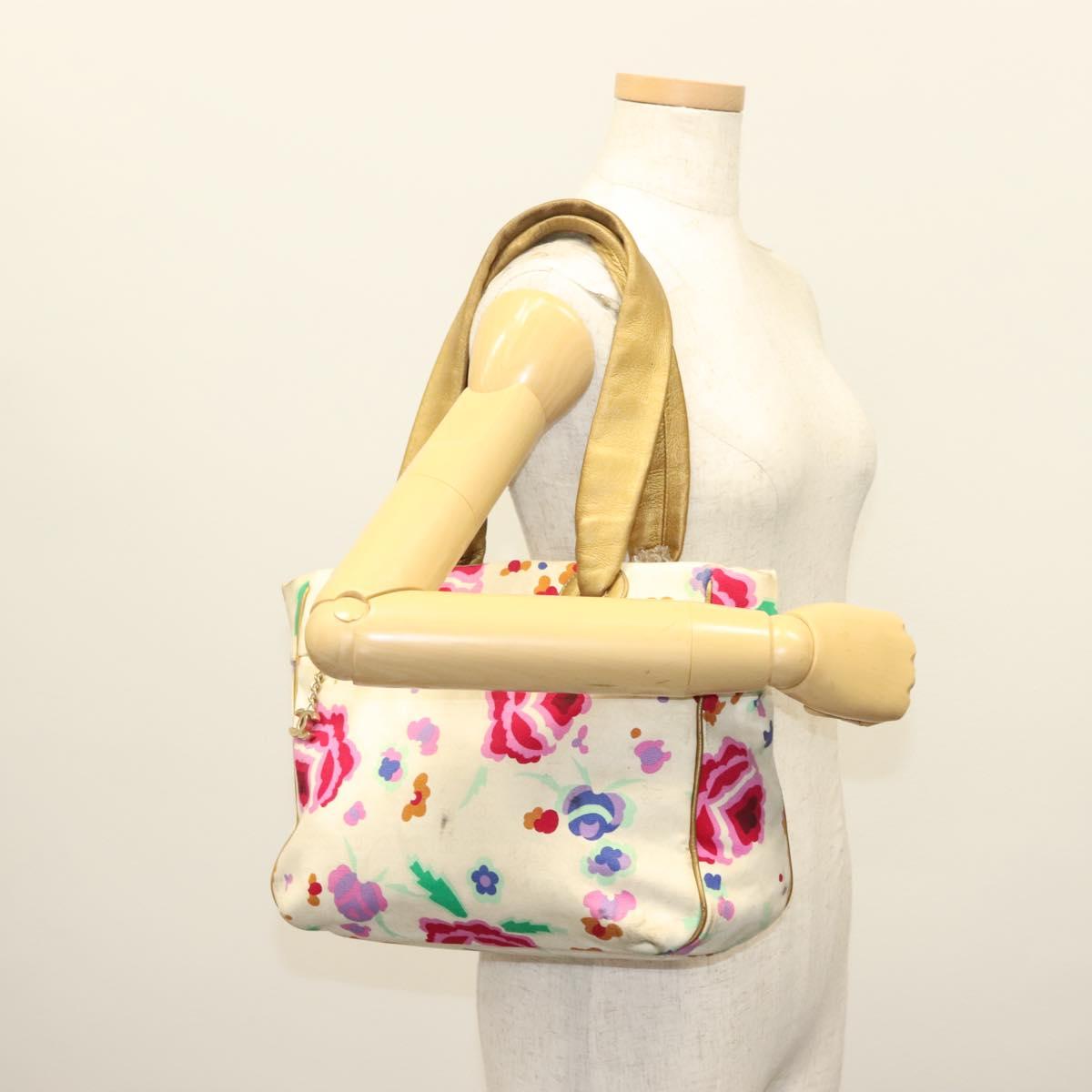 CHANEL Tote Bag Canvas White Gold CC Auth bs29343
