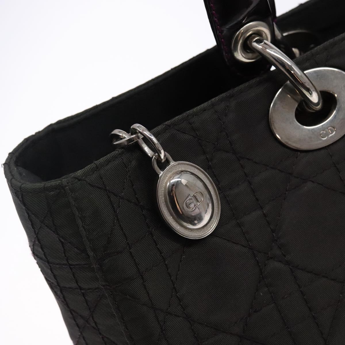 Christian Dior Canage Hand Bag Nylon Khaki Purple Silver Auth bs29344
