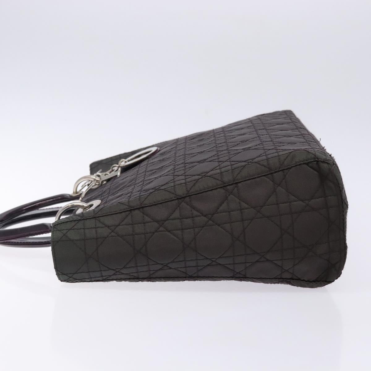 Christian Dior Canage Hand Bag Nylon Khaki Purple Silver Auth bs29344