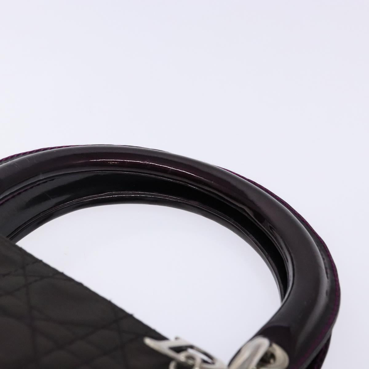 Christian Dior Canage Hand Bag Nylon Khaki Purple Silver Auth bs29344
