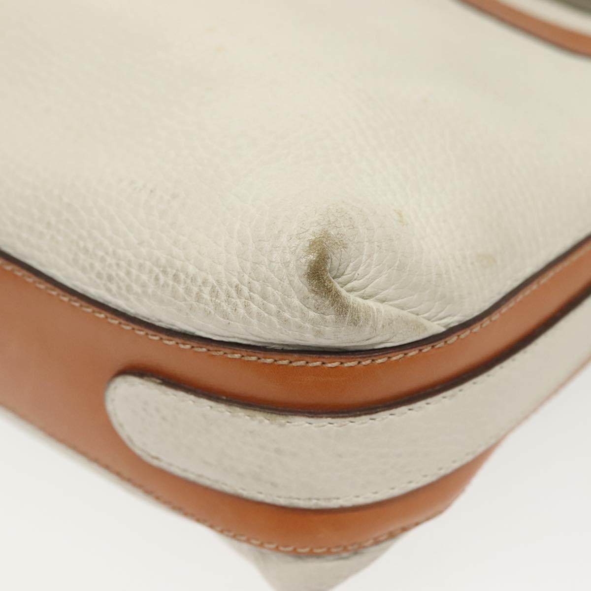 CELINE Shoulder Bag Leather White Silver Auth bs29347