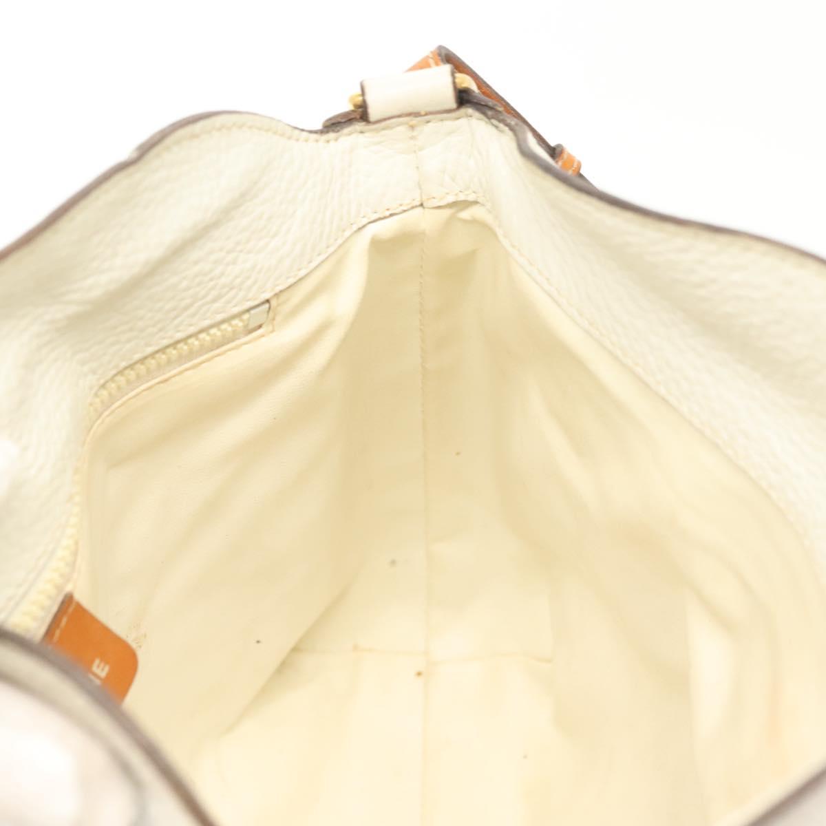 CELINE Shoulder Bag Leather White Silver Auth bs29347