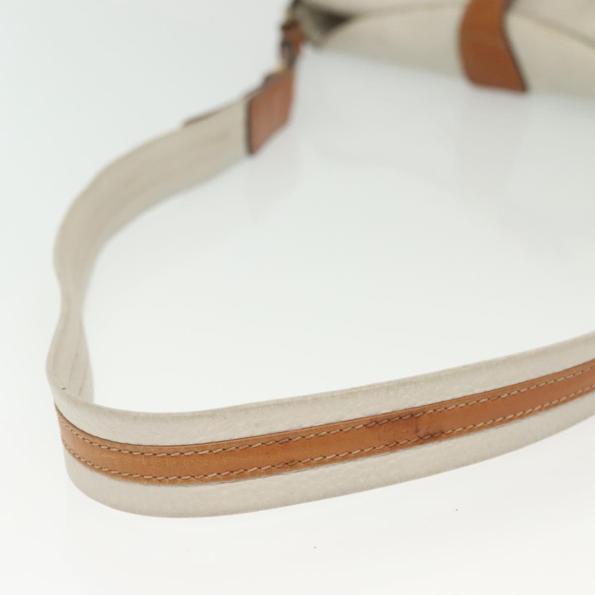 CELINE Shoulder Bag Leather White Silver Auth bs29347