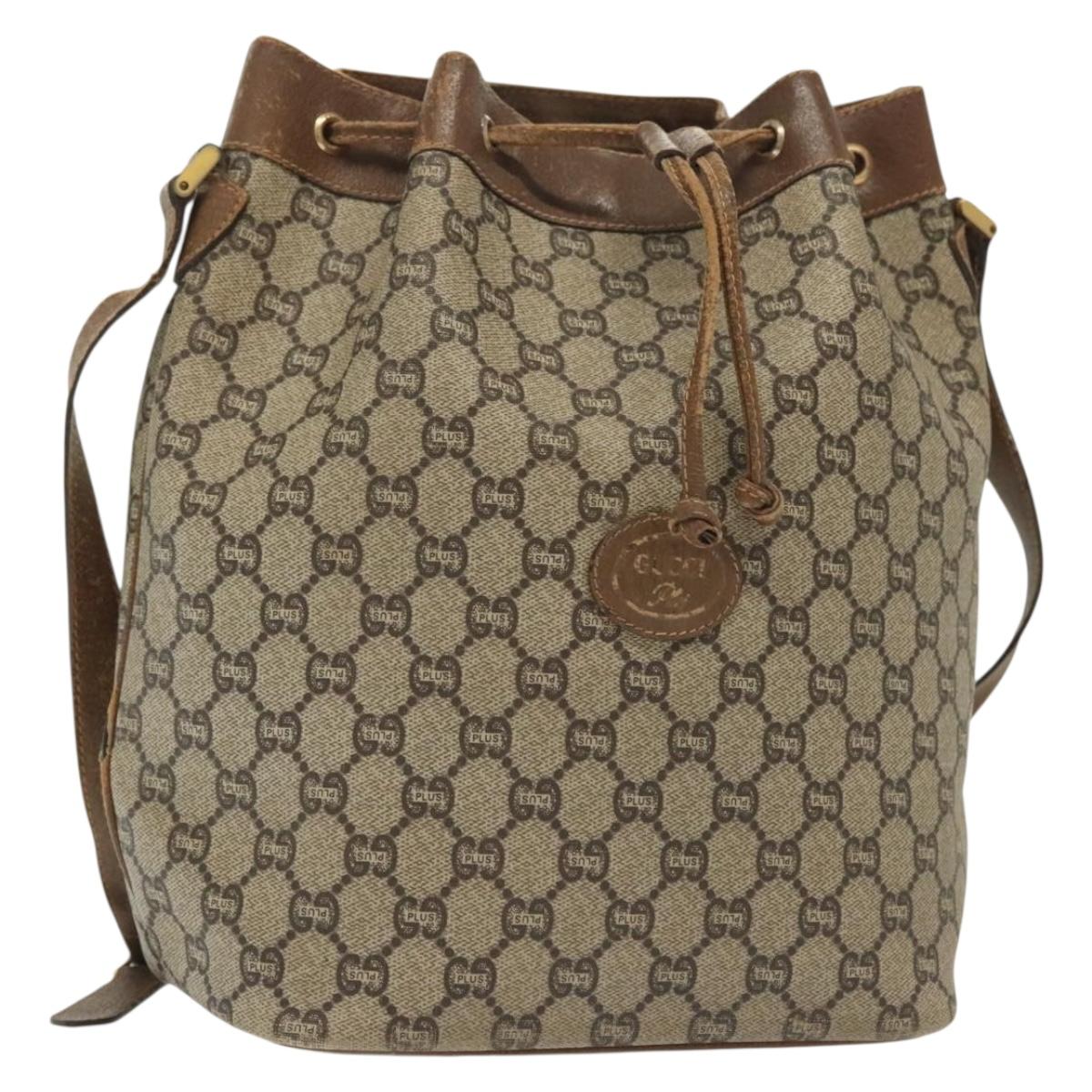 GUCCI GG Plus Supreme Shoulder Bag PVC Leather Beige Gold Auth bs29350