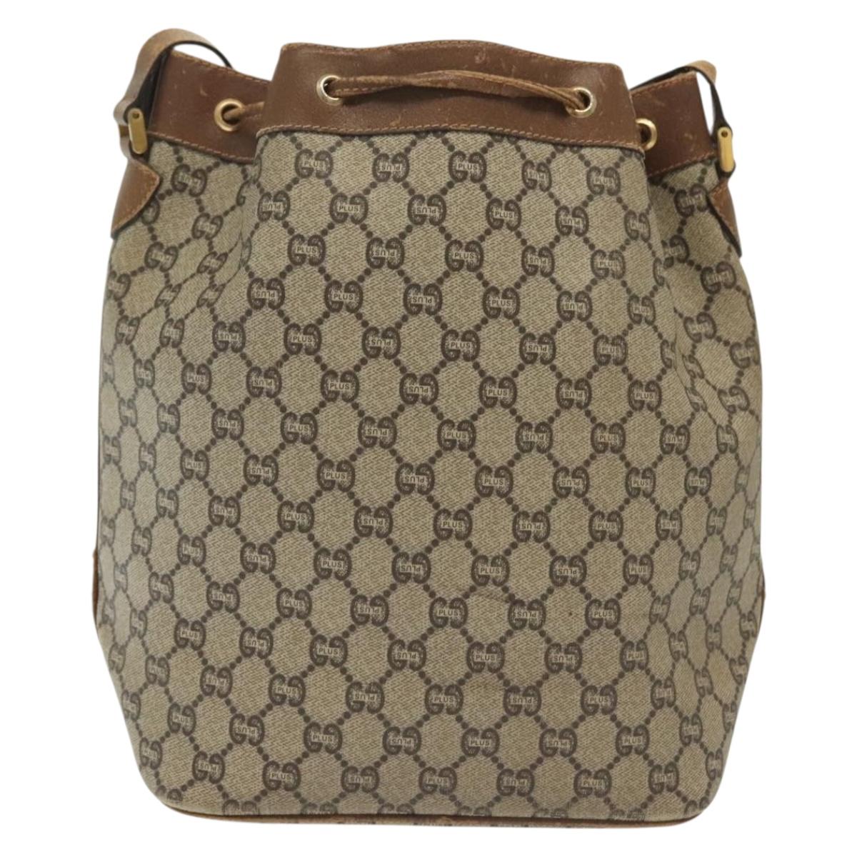 GUCCI GG Plus Supreme Shoulder Bag PVC Leather Beige Gold Auth bs29350