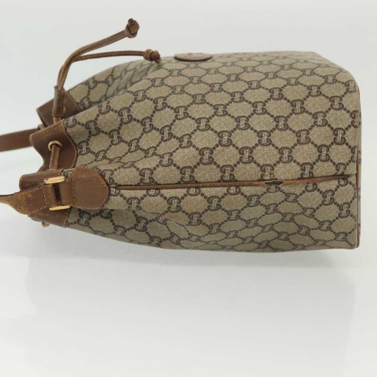 GUCCI GG Plus Supreme Shoulder Bag PVC Leather Beige Gold Auth bs29350
