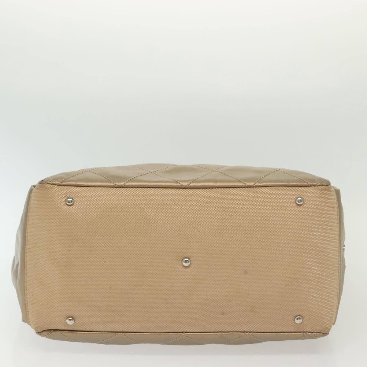 CHANEL Paris Biarritz Shoulder Bag Coated Canvas Beige Silver CC Auth bs29354