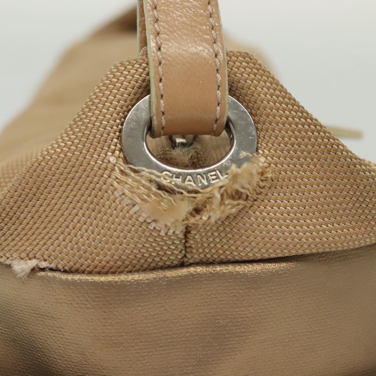 CHANEL Paris Biarritz Shoulder Bag Coated Canvas Beige Silver CC Auth bs29354
