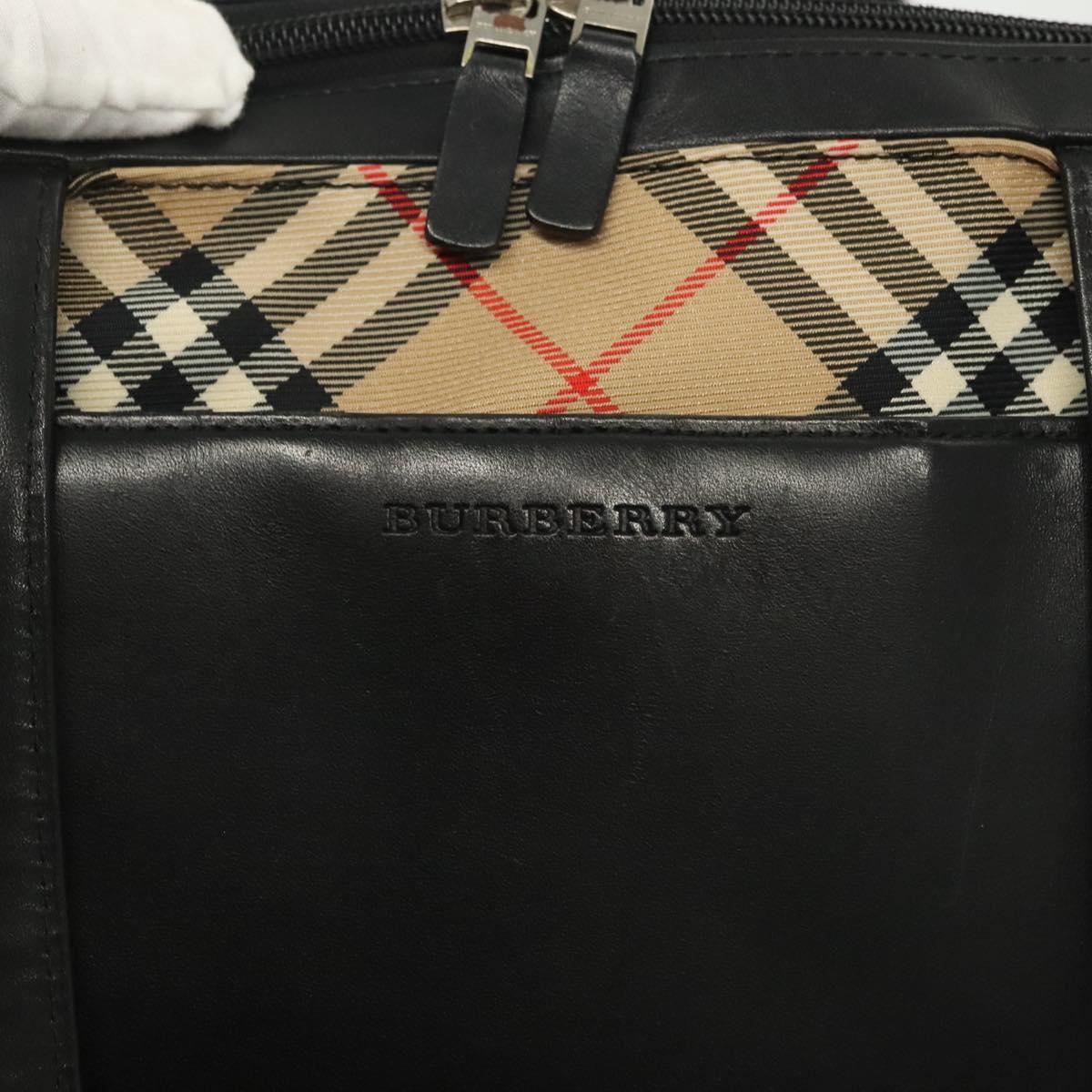 BURBERRY Hand Bag Leather nylon Black Beige Silver Auth bs29360
