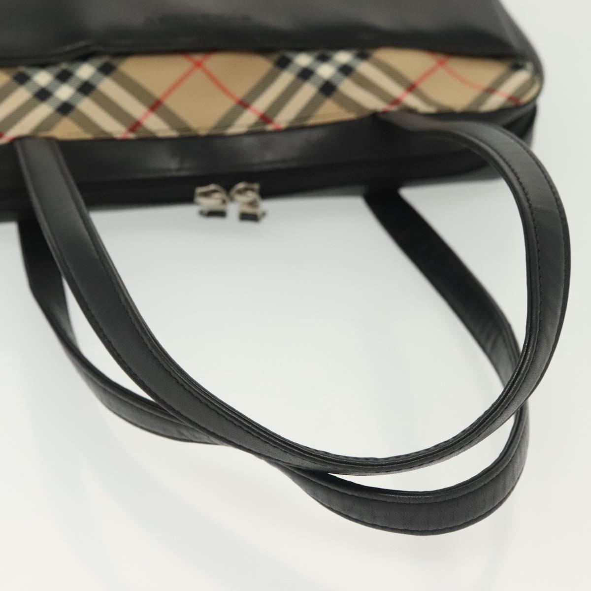 BURBERRY Hand Bag Leather nylon Black Beige Silver Auth bs29360