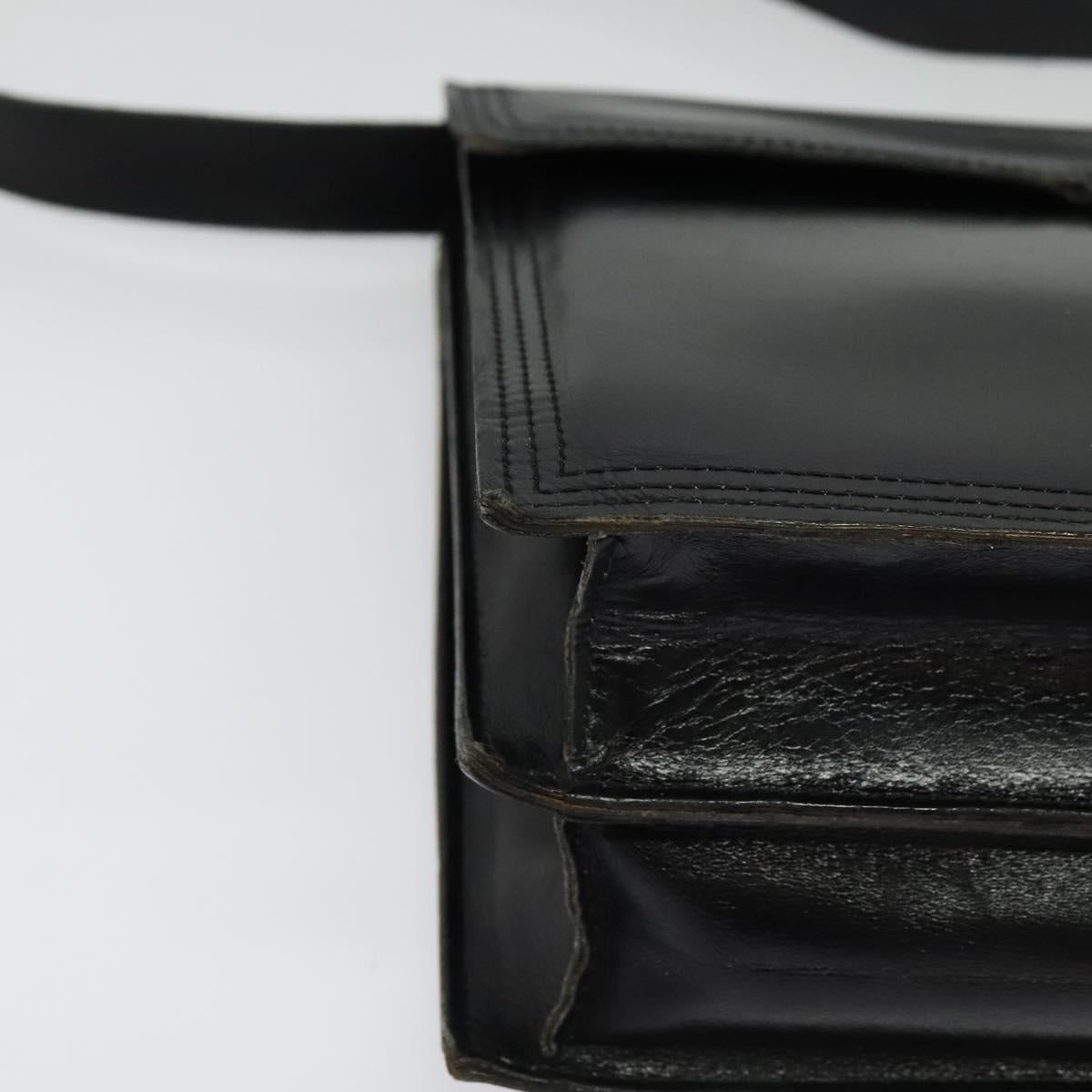 SAINT LAURENT Shoulder Bag Leather Black Gold Auth bs29361