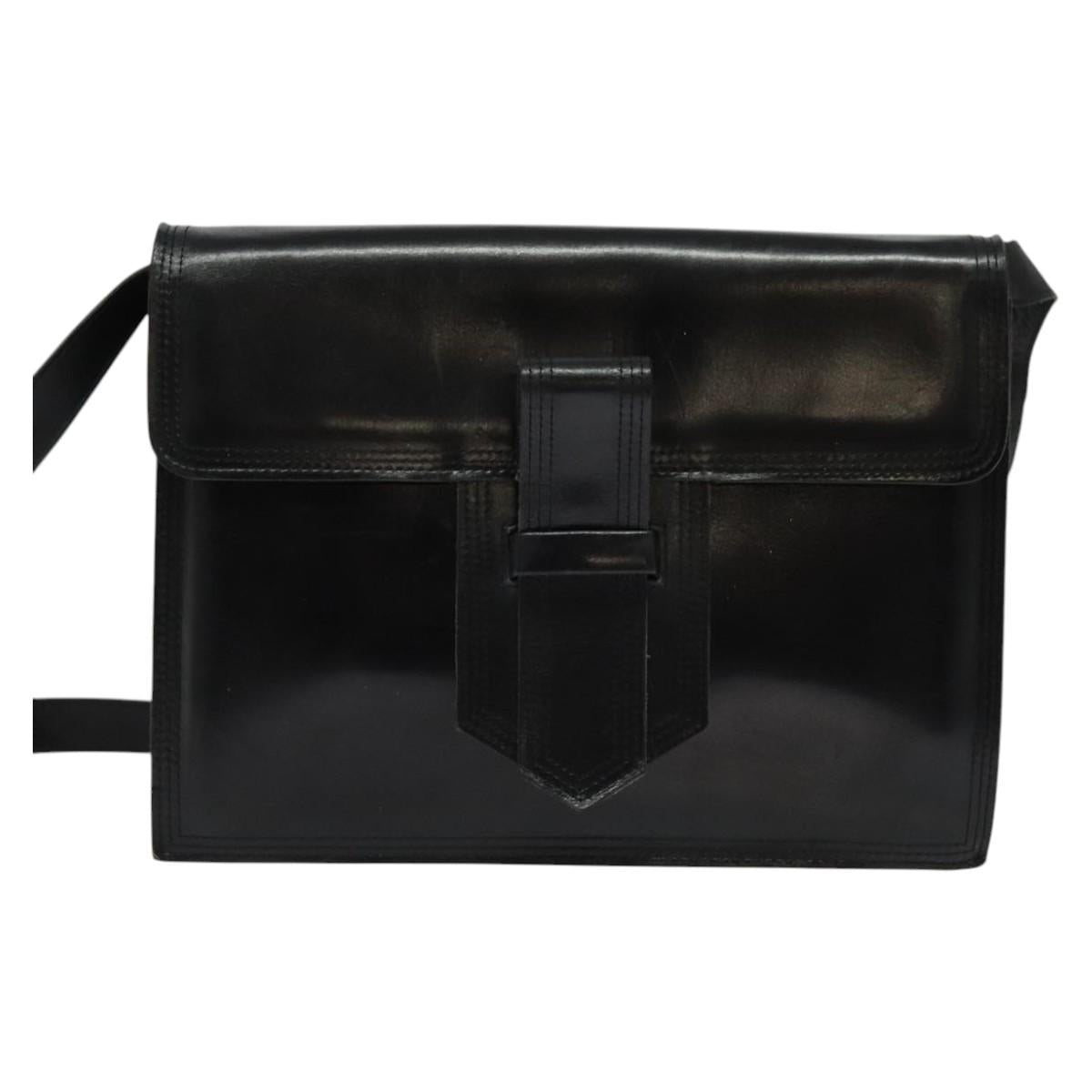 SAINT LAURENT Shoulder Bag Leather Black Gold Auth bs29361