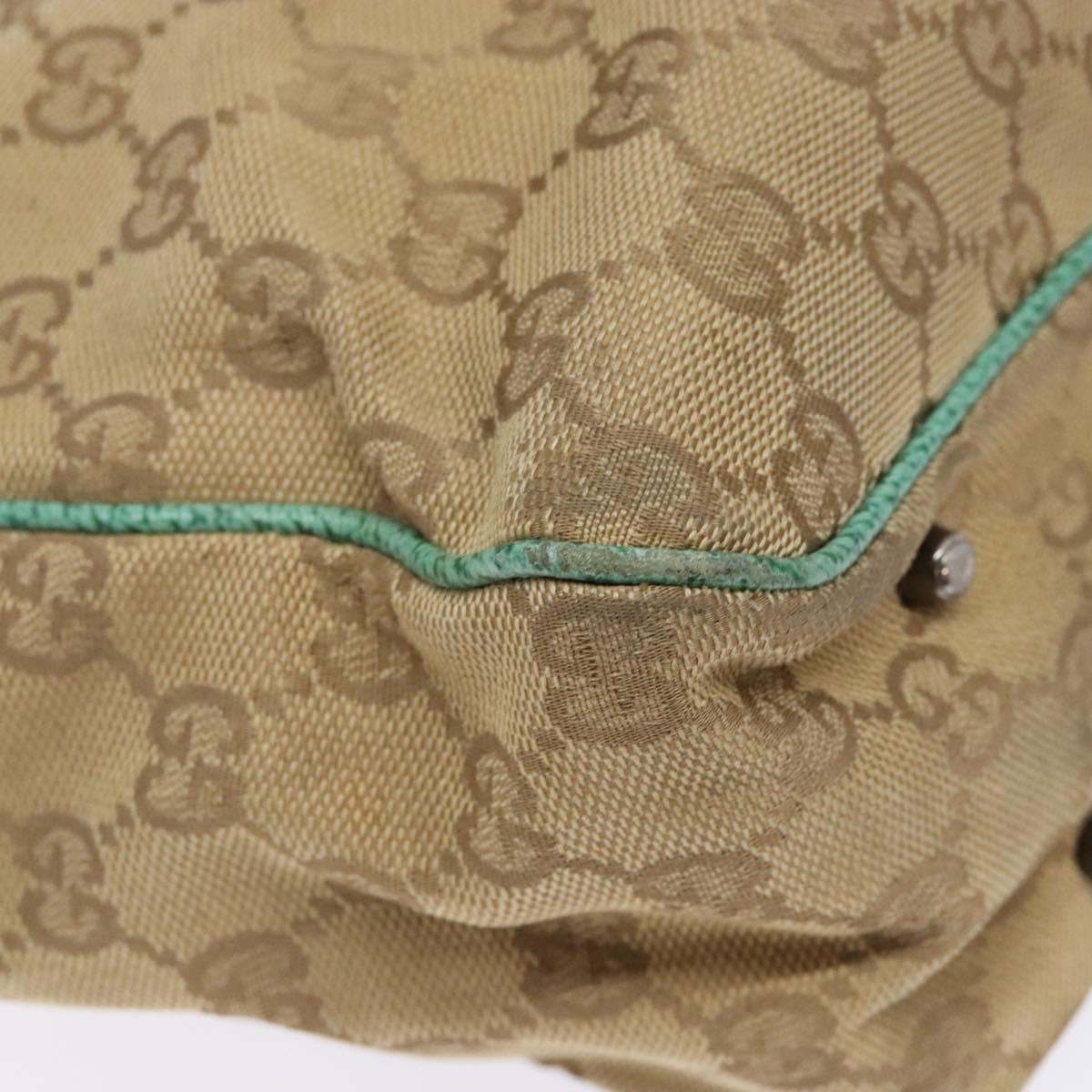GUCCI GG Canvas Hand Bag Beige Green 113019 Auth bs29362