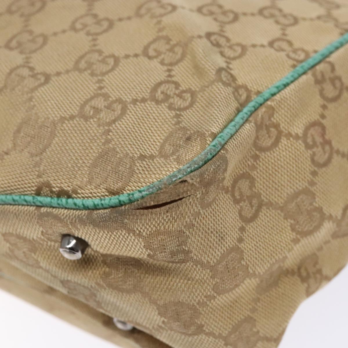GUCCI GG Canvas Hand Bag Beige Green 113019 Auth bs29362