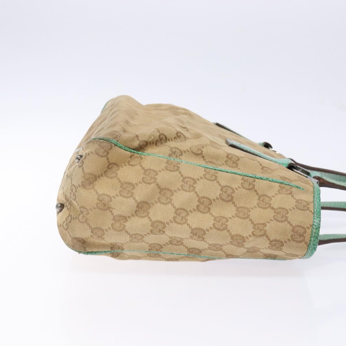 GUCCI GG Canvas Hand Bag Beige Green 113019 Auth bs29362