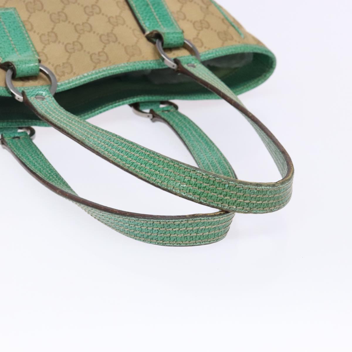GUCCI GG Canvas Hand Bag Beige Green 113019 Auth bs29362