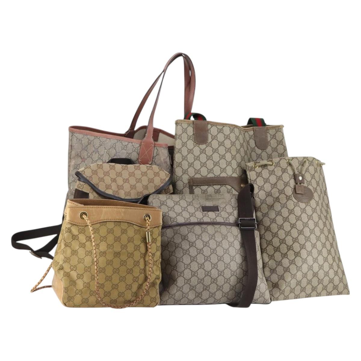 GUCCI GG Canvas Supreme Web Sherry Line Bag Leather PVC 6Set Beige Auth bs29365