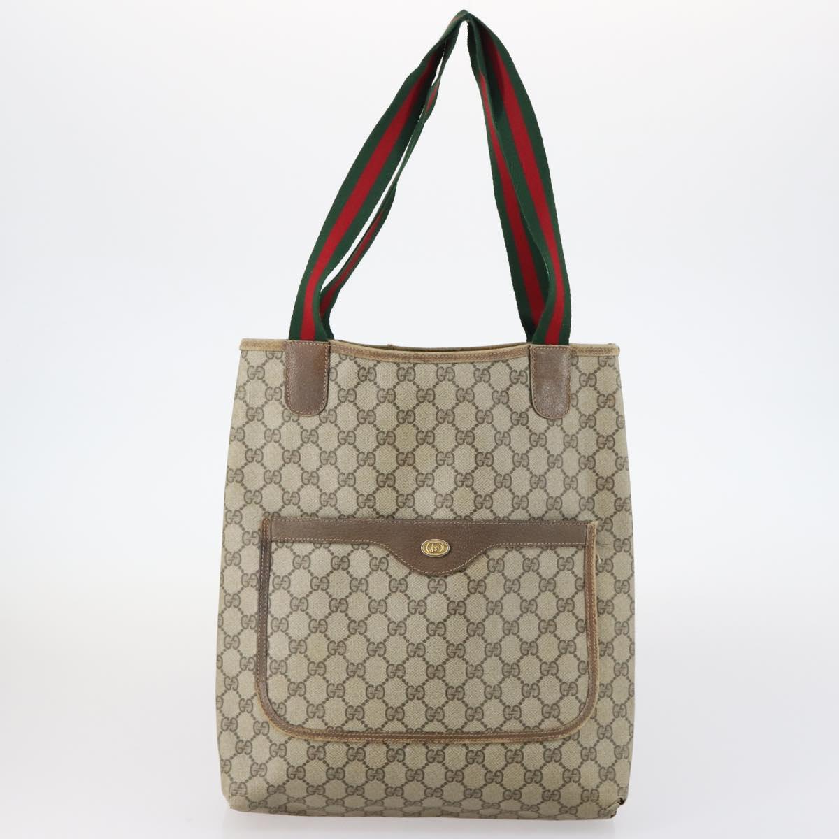 GUCCI GG Canvas Supreme Web Sherry Line Bag Leather PVC 6Set Beige Auth bs29365