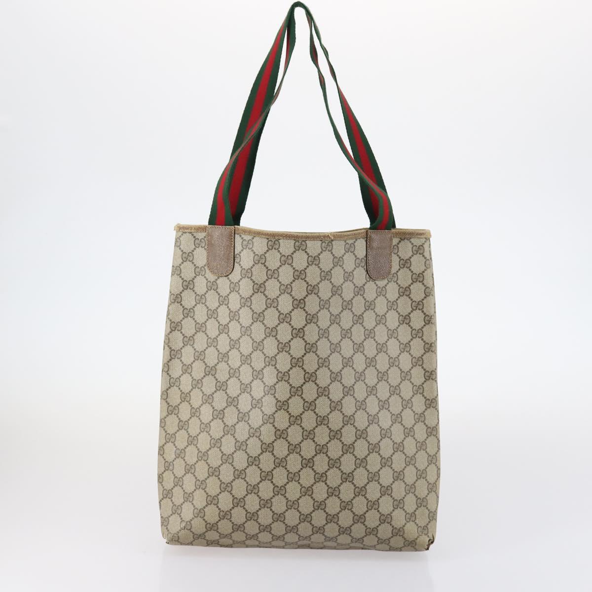 GUCCI GG Canvas Supreme Web Sherry Line Bag Leather PVC 6Set Beige Auth bs29365