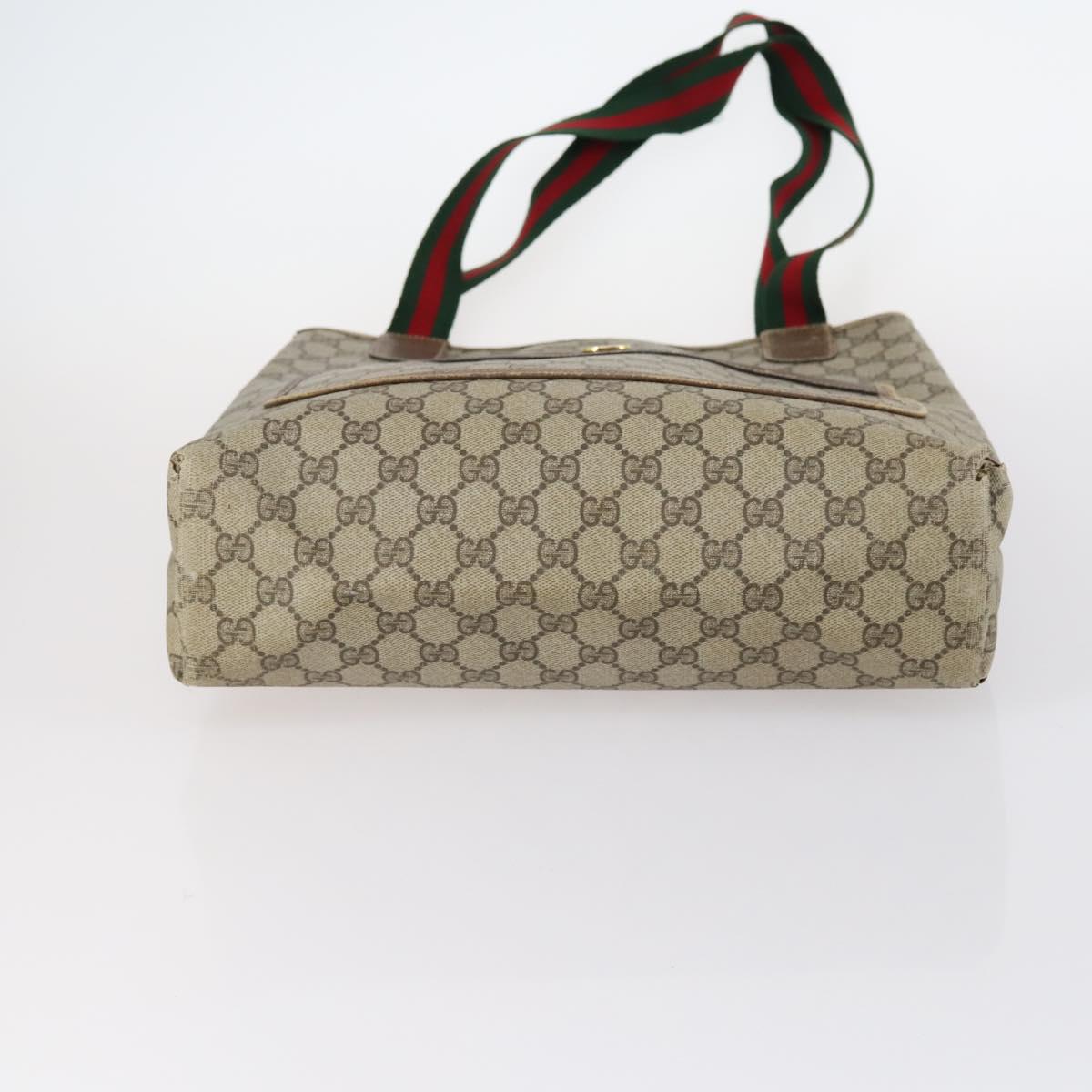 GUCCI GG Canvas Supreme Web Sherry Line Bag Leather PVC 6Set Beige Auth bs29365