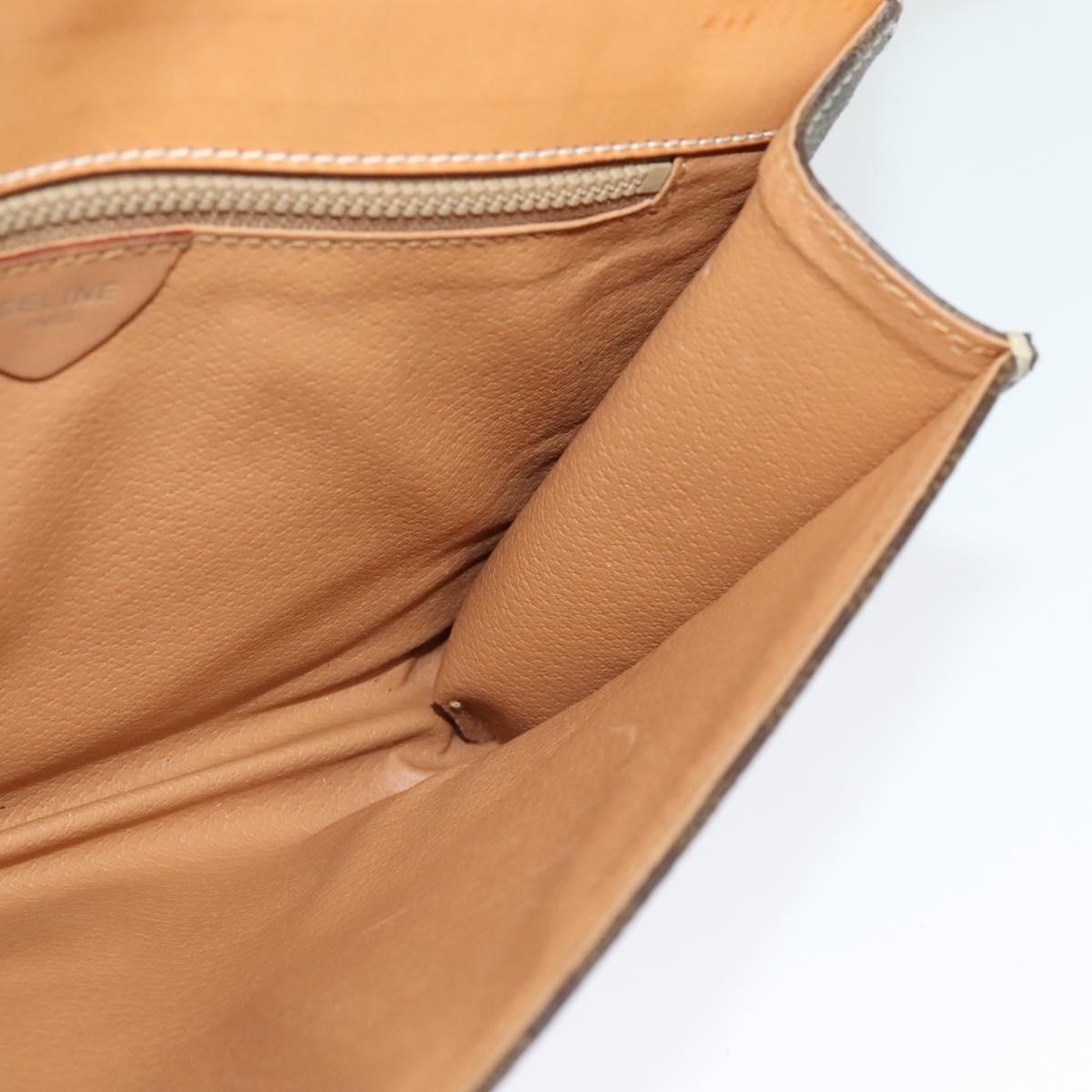CELINE Macadam Canvas Circle Logo Clutch Bag PVC Leather Brown Gold Auth bs29367