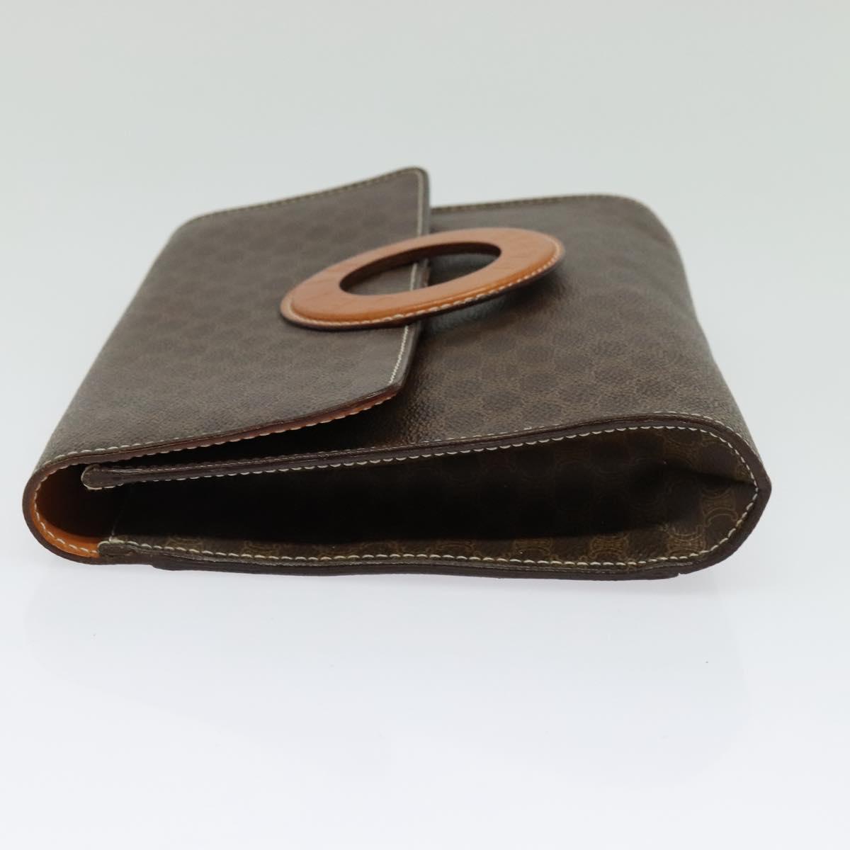 CELINE Macadam Canvas Circle Logo Clutch Bag PVC Leather Brown Gold Auth bs29367