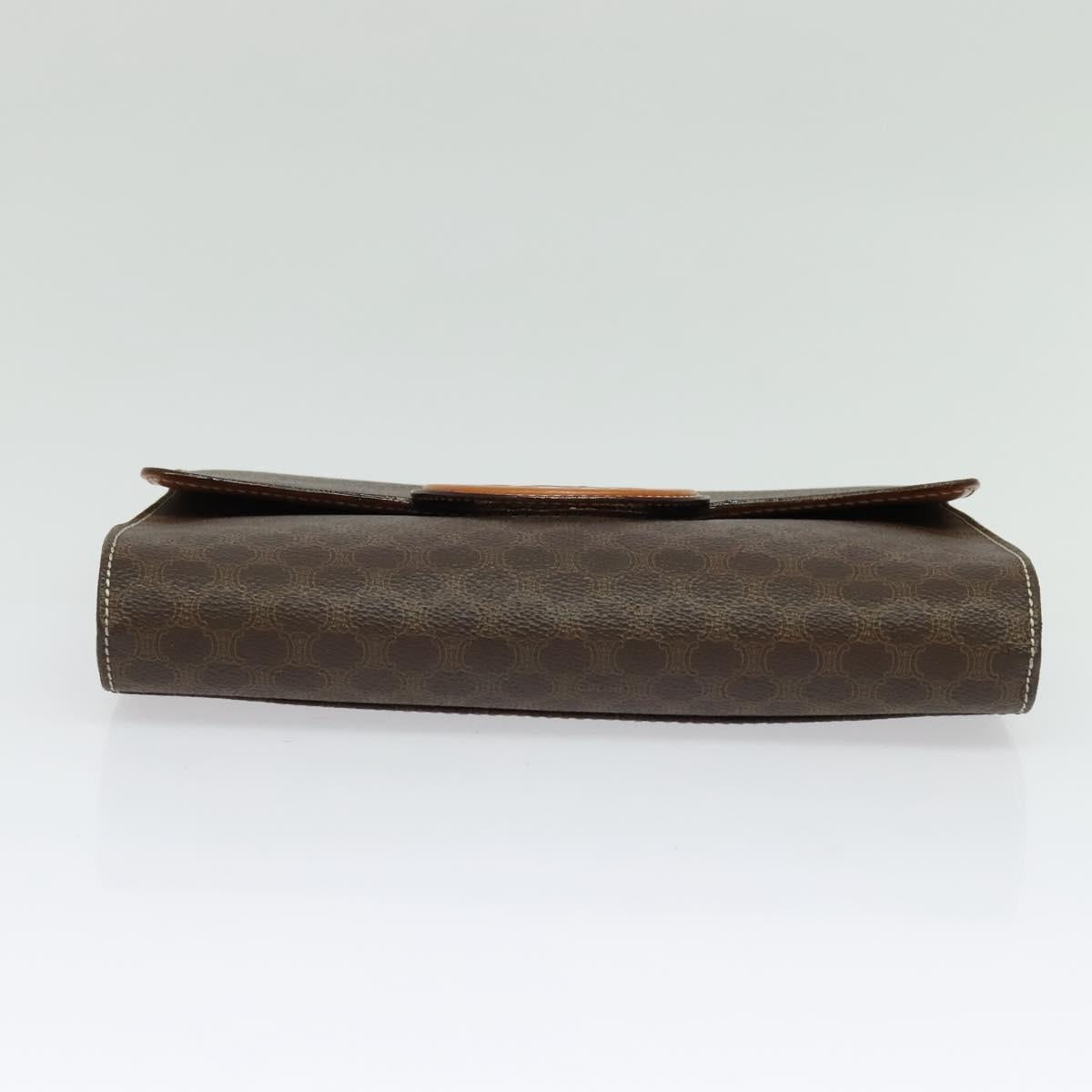 CELINE Macadam Canvas Circle Logo Clutch Bag PVC Leather Brown Gold Auth bs29367