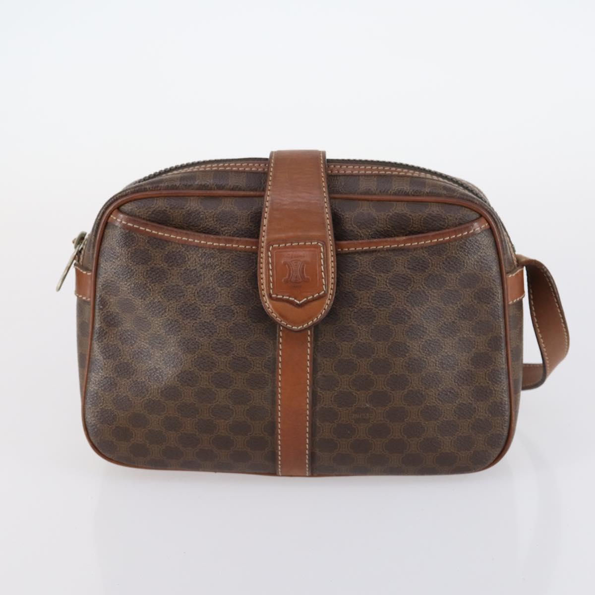 CELINE Macadam C Macadam Bag Canvas PVC Leather 5Set Brown Navy Auth bs29369