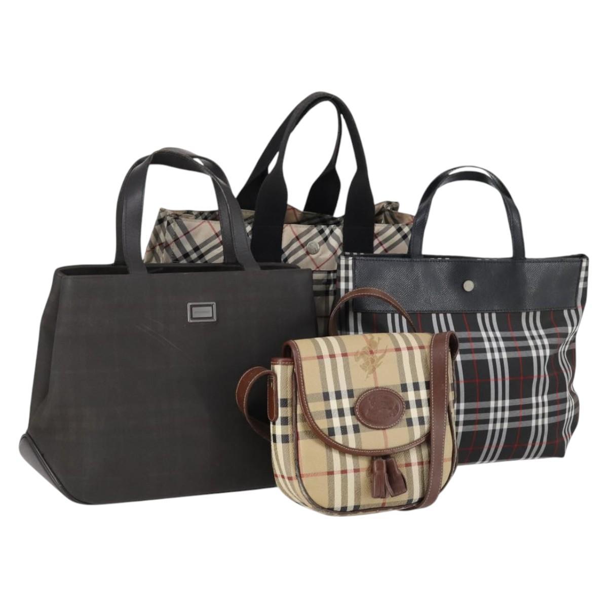 BURBERRY Nova Check Blue Label Bag Nylon PVC 4Set Beige Brown black Auth bs29370