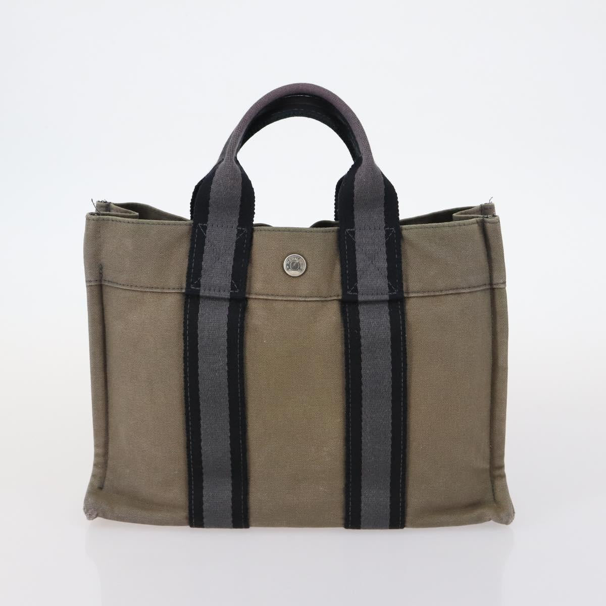 HERMES Her Line Fourre Tout Bag Canvas 4Set Red Brown gray Auth bs29371